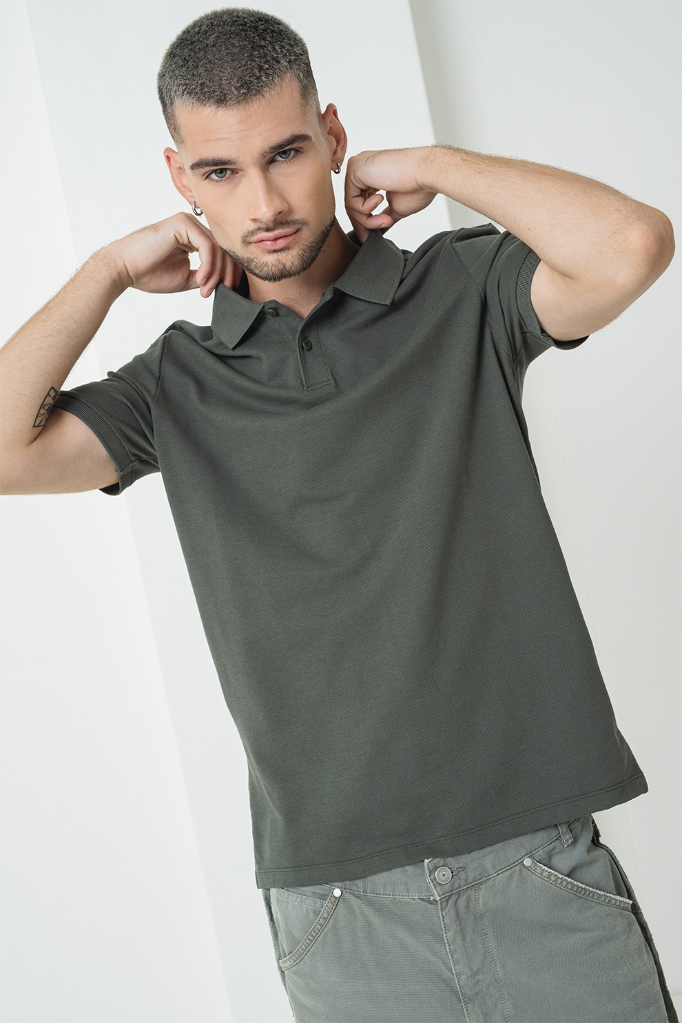 CALVIN KLEIN JEANS, Tricou polo de bumbac pique, Gri inchis, M