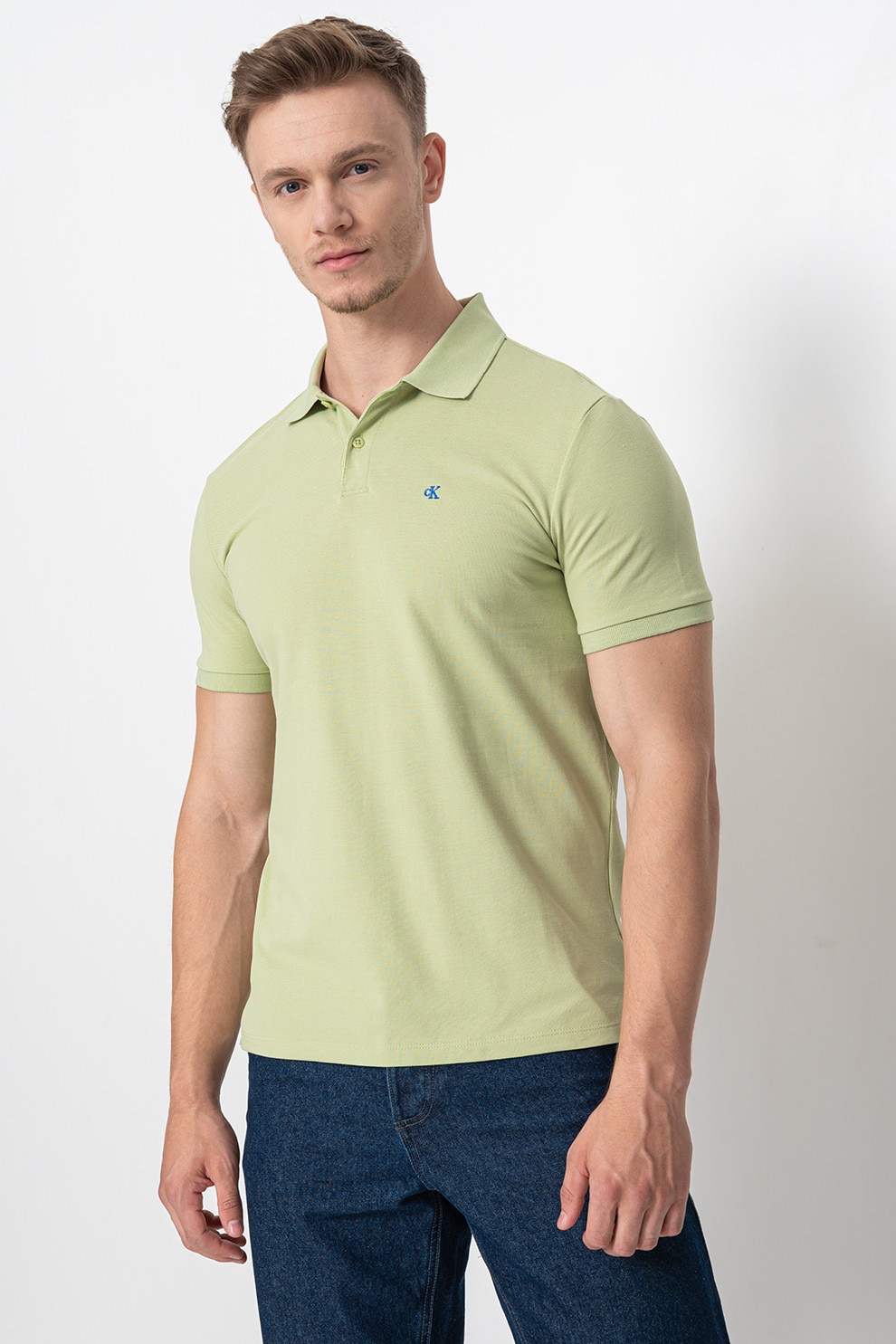 CALVIN KLEIN JEANS, Tricou polo de bumbac pique, Verde fistic, M