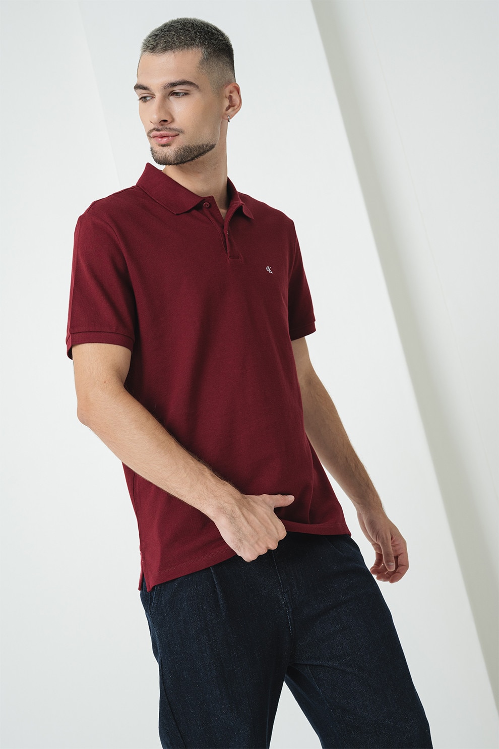 CALVIN KLEIN JEANS, Tricou polo de bumbac pique, Visiniu, XL