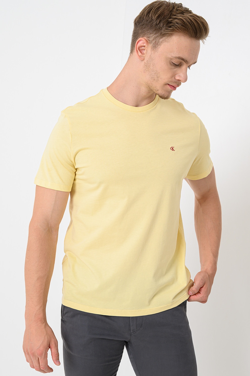 CALVIN KLEIN JEANS, Tricou de bumbac cu logo discret, Galben deschis, S