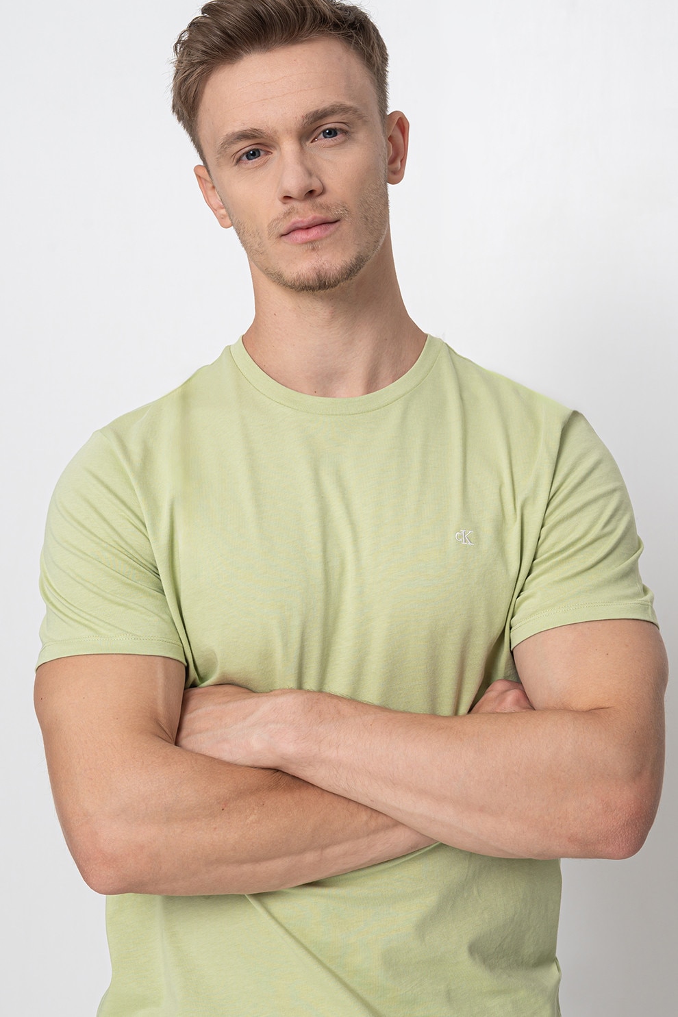 CALVIN KLEIN JEANS, Tricou de bumbac cu logo discret, Verde fistic, XL
