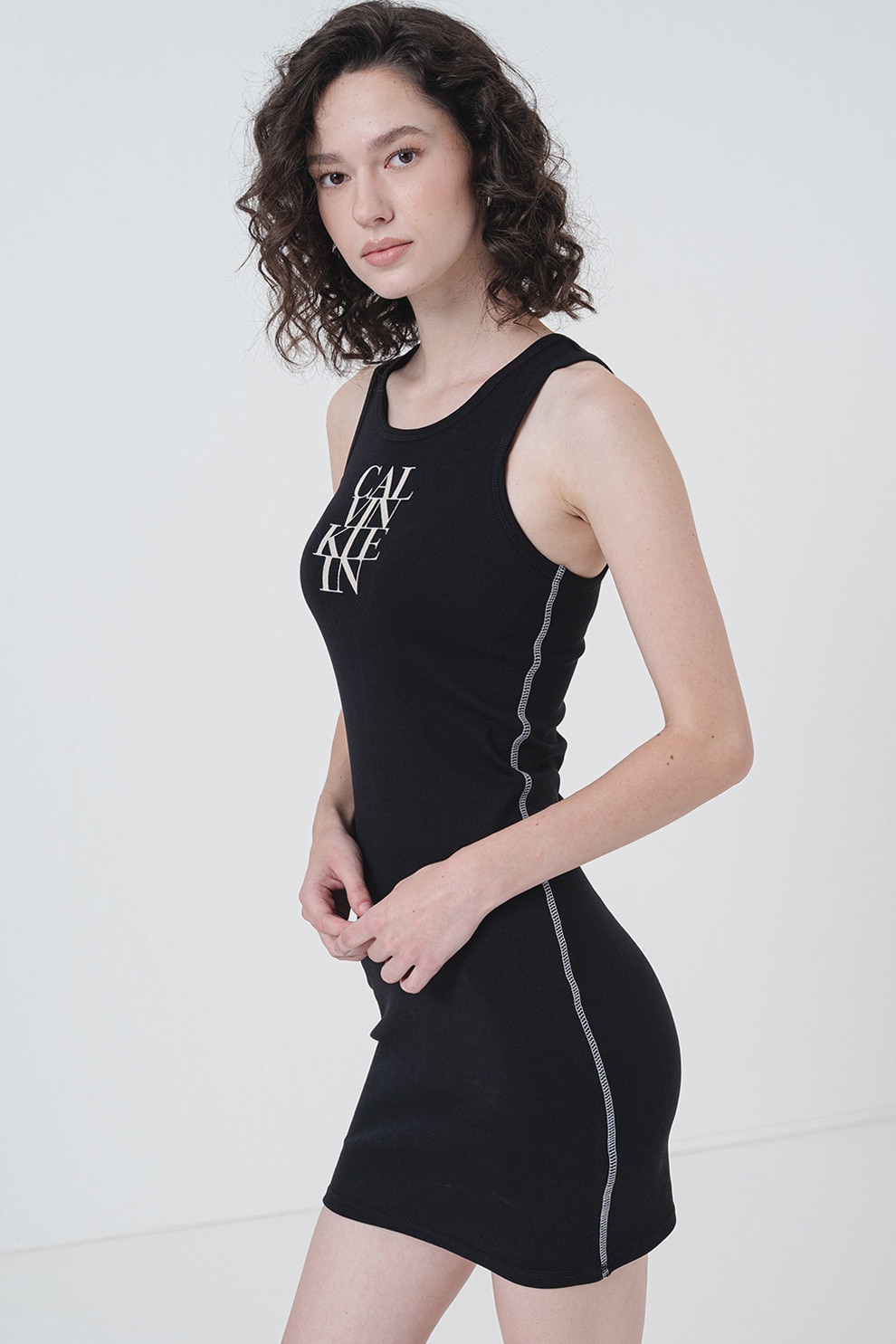CALVIN KLEIN JEANS, Rochie slim fit cu cusaturi contrastante, Alb, Negru, S