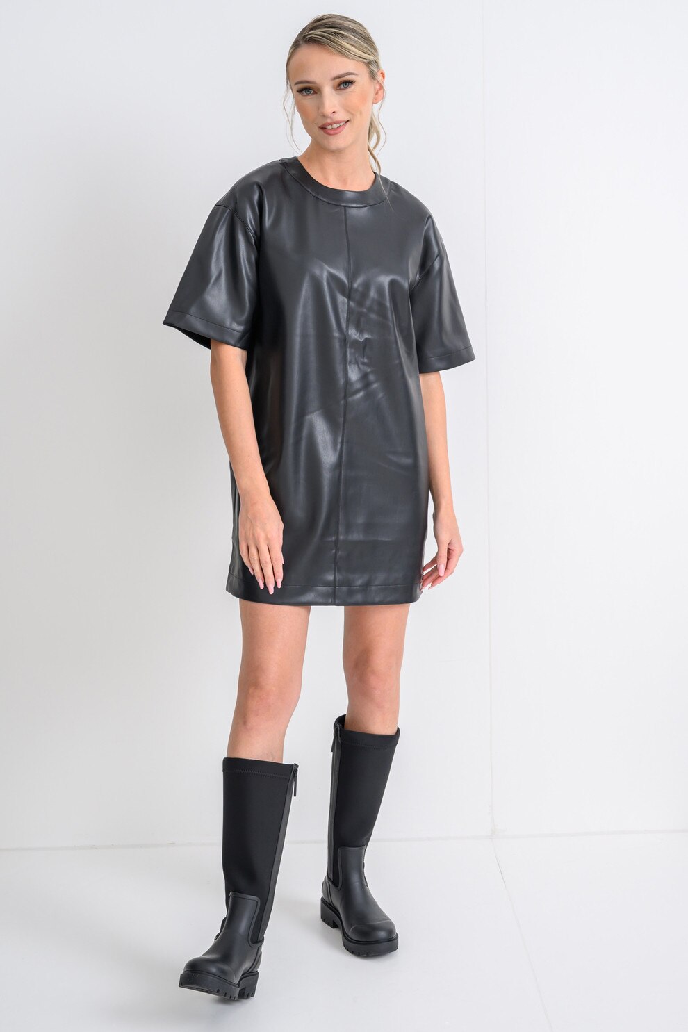 CALVIN KLEIN JEANS, Rochie scurta din piele ecologica, Negru, S