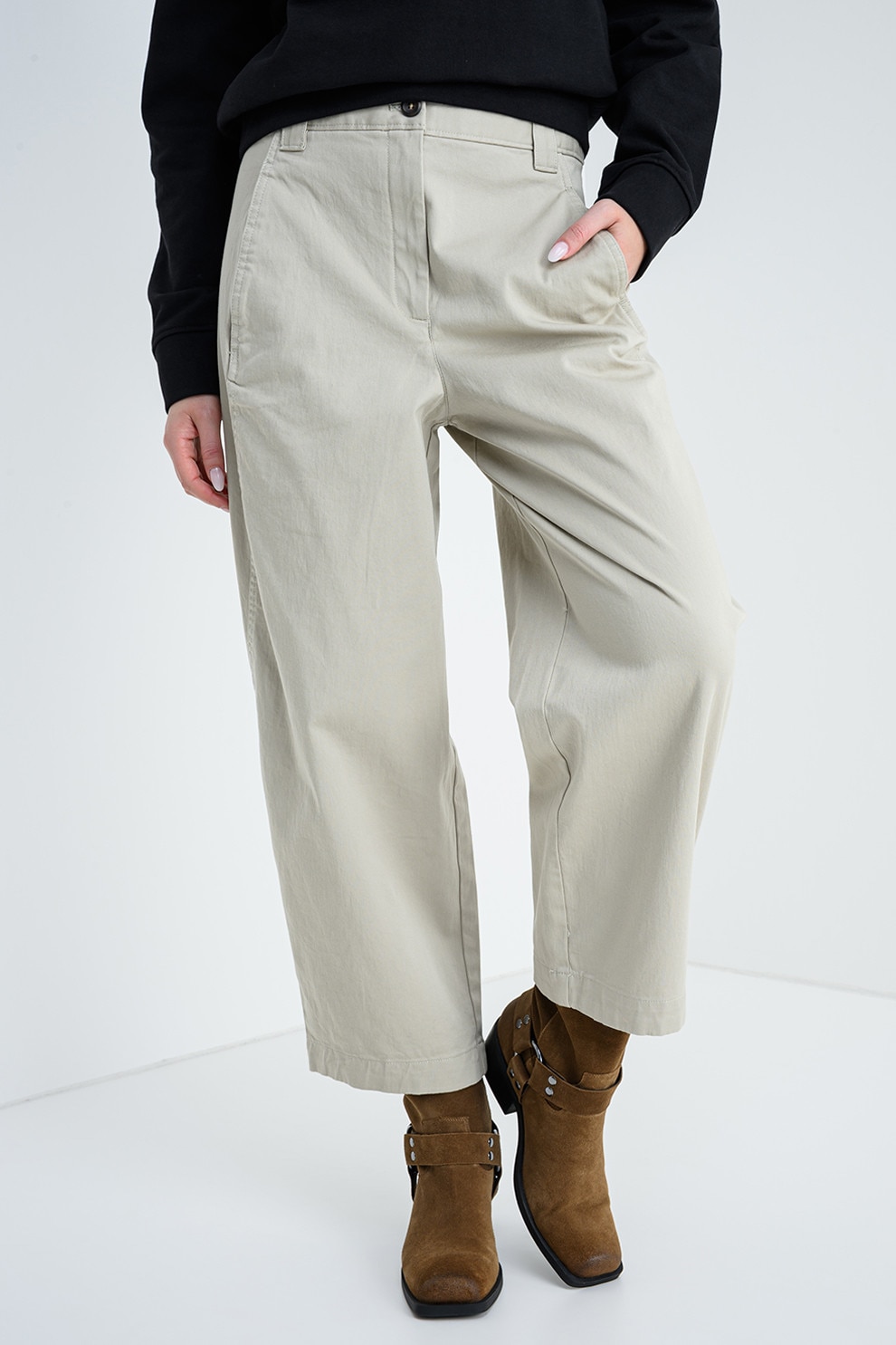 CALVIN KLEIN JEANS, Pantaloni drepti cu talie inalta, Alb murdar, 28
