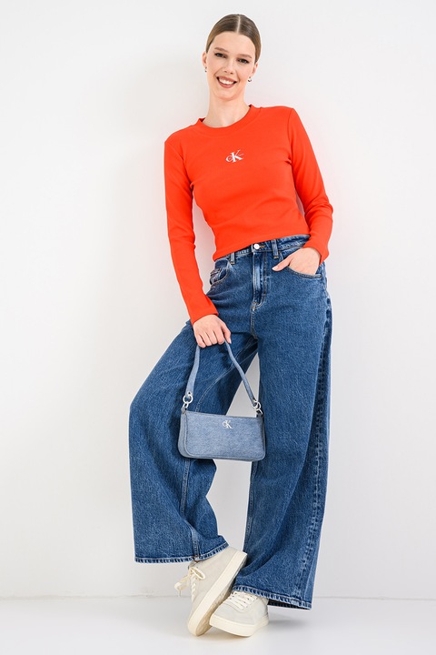 CALVIN KLEIN JEANS, Bluza din amestec de bumbac cu imprimeu logo, Coral