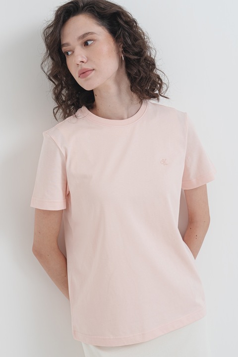 CALVIN KLEIN JEANS, Tricou din bumbac cu logo brodat, Roz deschis