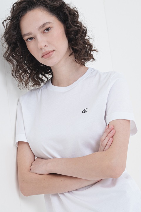 CALVIN KLEIN JEANS, Tricou din bumbac cu logo brodat, Alb