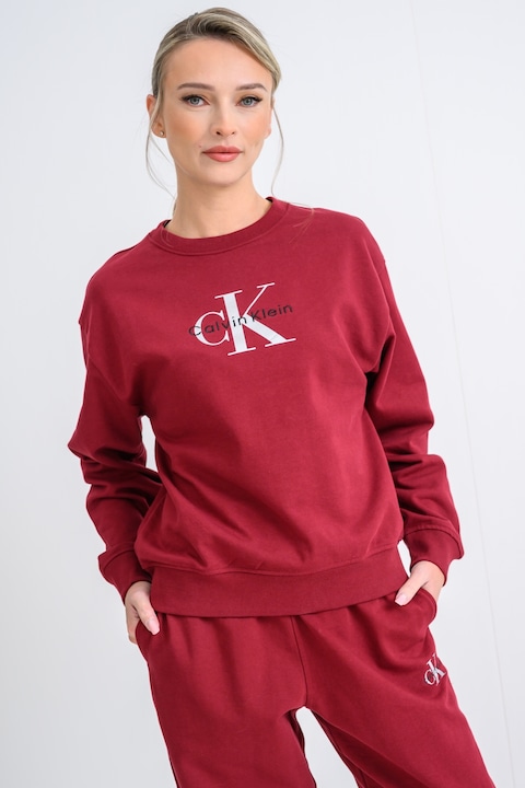 CALVIN KLEIN JEANS, Bluza de trening cu maneci cazute si imprimeu logo, Rosu inchis, Argintiu, S