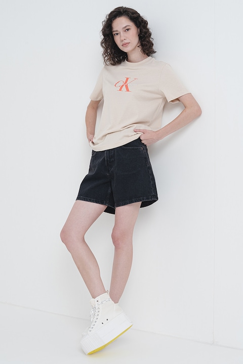 CALVIN KLEIN JEANS, Kényelmes fazonú logós póló, Narancssárga/Bézs