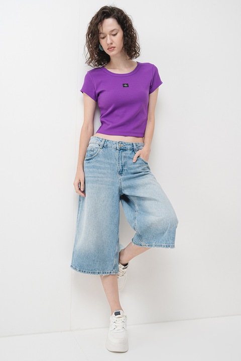 CALVIN KLEIN JEANS, Tricou crop cu croiala slim fit, Ametist