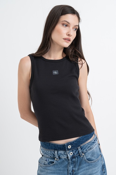 CALVIN KLEIN JEANS, Слим топ с изрязан гръб, Черен