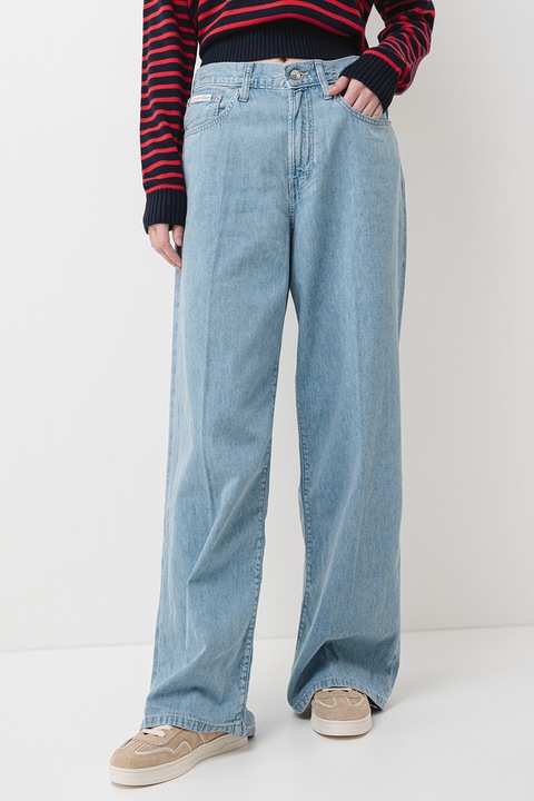 CALVIN KLEIN JEANS, Широки дънки с лен, Светлосин