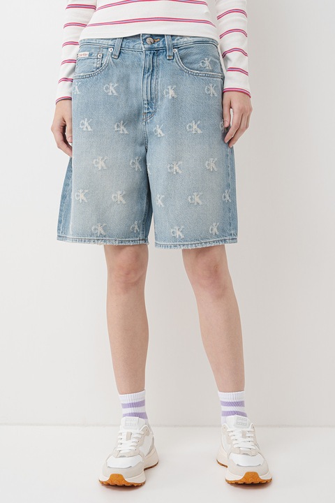 CALVIN KLEIN JEANS, Farmer bermudanadrág szaggatott részletekkel, Törtfehér/Világoskék