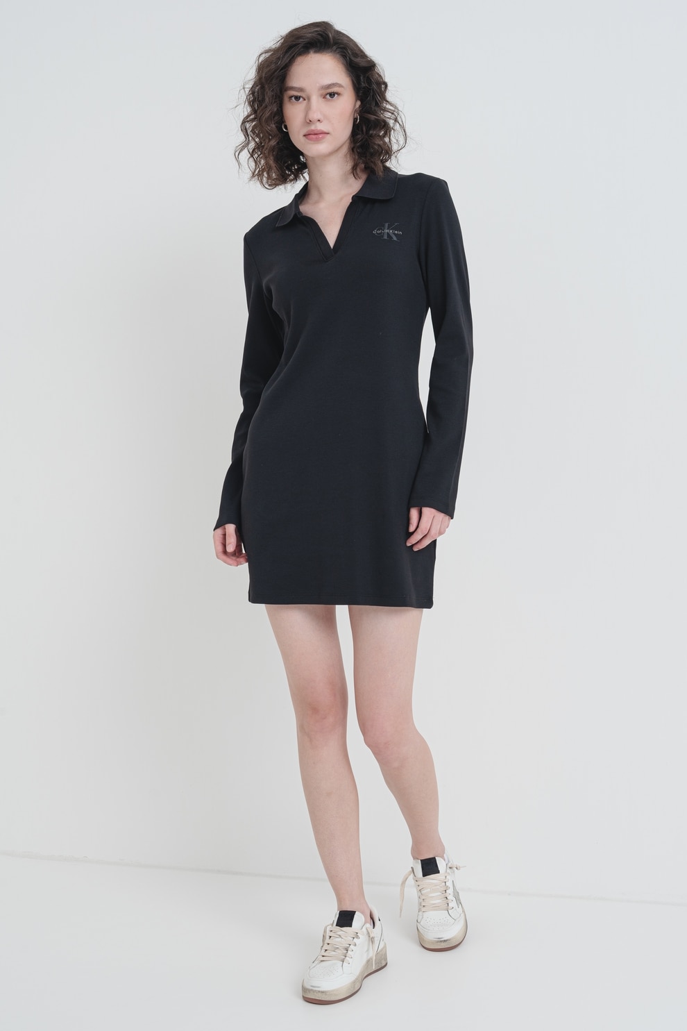 CALVIN KLEIN JEANS, Rochie mini polo cu maneci lungi, Negru, M