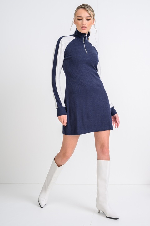 CALVIN KLEIN JEANS, Къса рокля с дълги ръкави и къс цип, Бял/Тъмносин