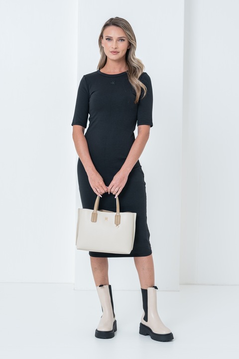 CALVIN KLEIN JEANS, Rochie cu croiala bodycon si decolteu la baza gatului, Negru