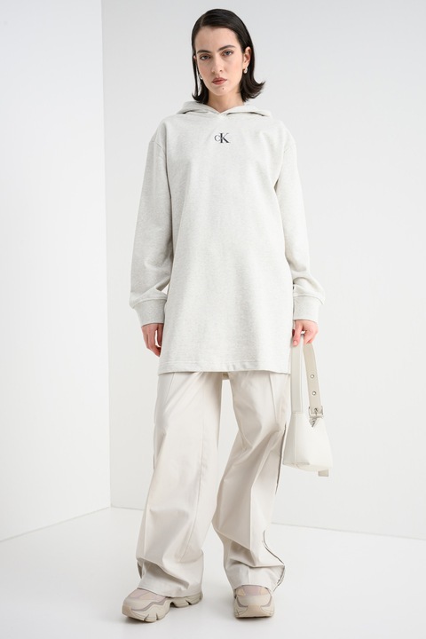 CALVIN KLEIN JEANS, Rochie cu gluga si croiala lejera, Alb