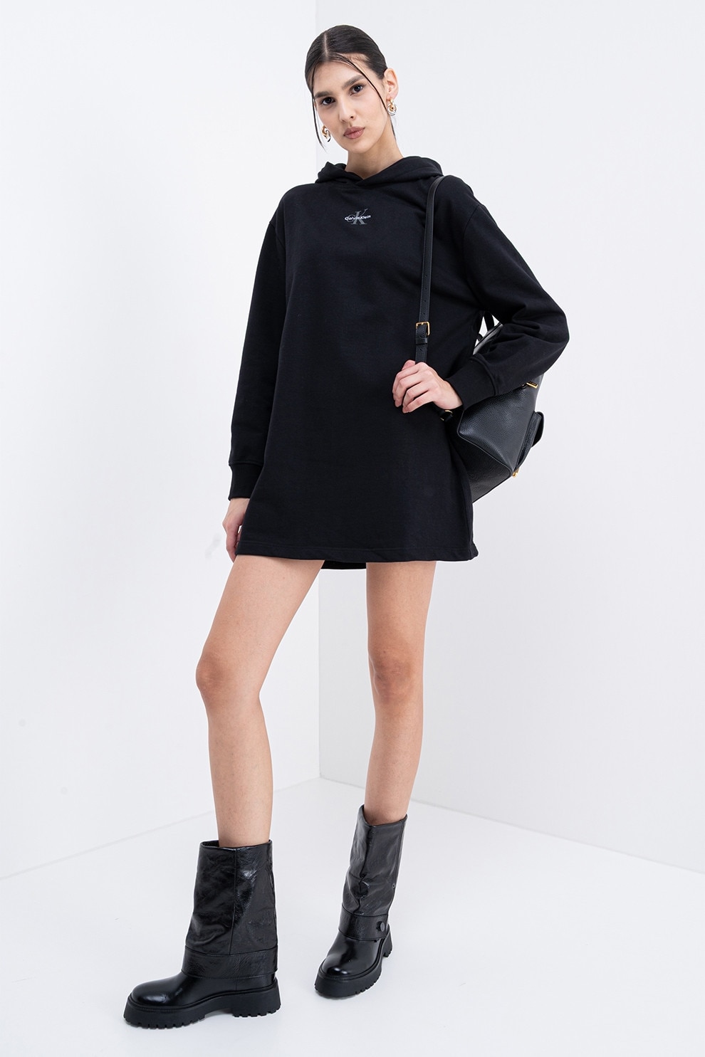 CALVIN KLEIN JEANS, Rochie cu gluga si croiala lejera, Negru, M