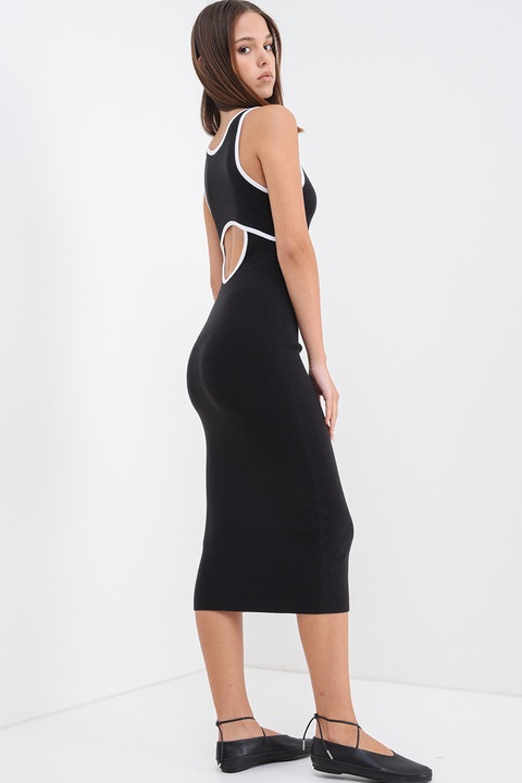 CALVIN KLEIN JEANS, Къса прилепнала рокля с овално деколте и отвор на гърба, Черен