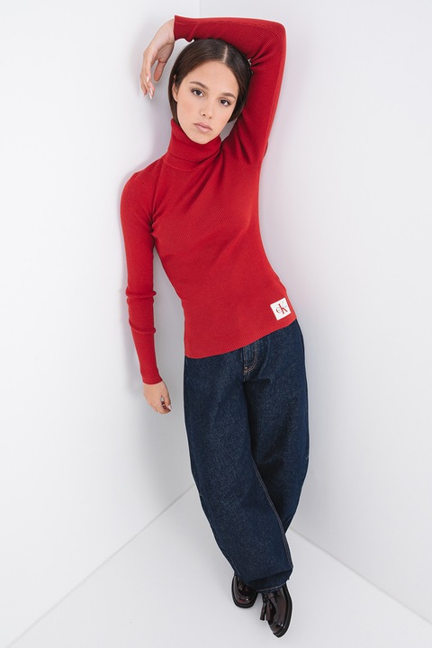 CALVIN KLEIN JEANS, Поло с лого, Тъмночервен