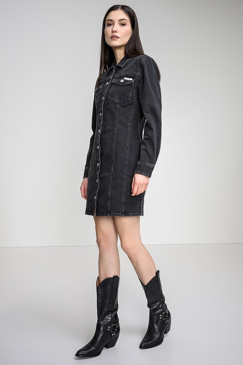 CALVIN KLEIN JEANS, Права рокля тип риза от деним, Избеляло черно