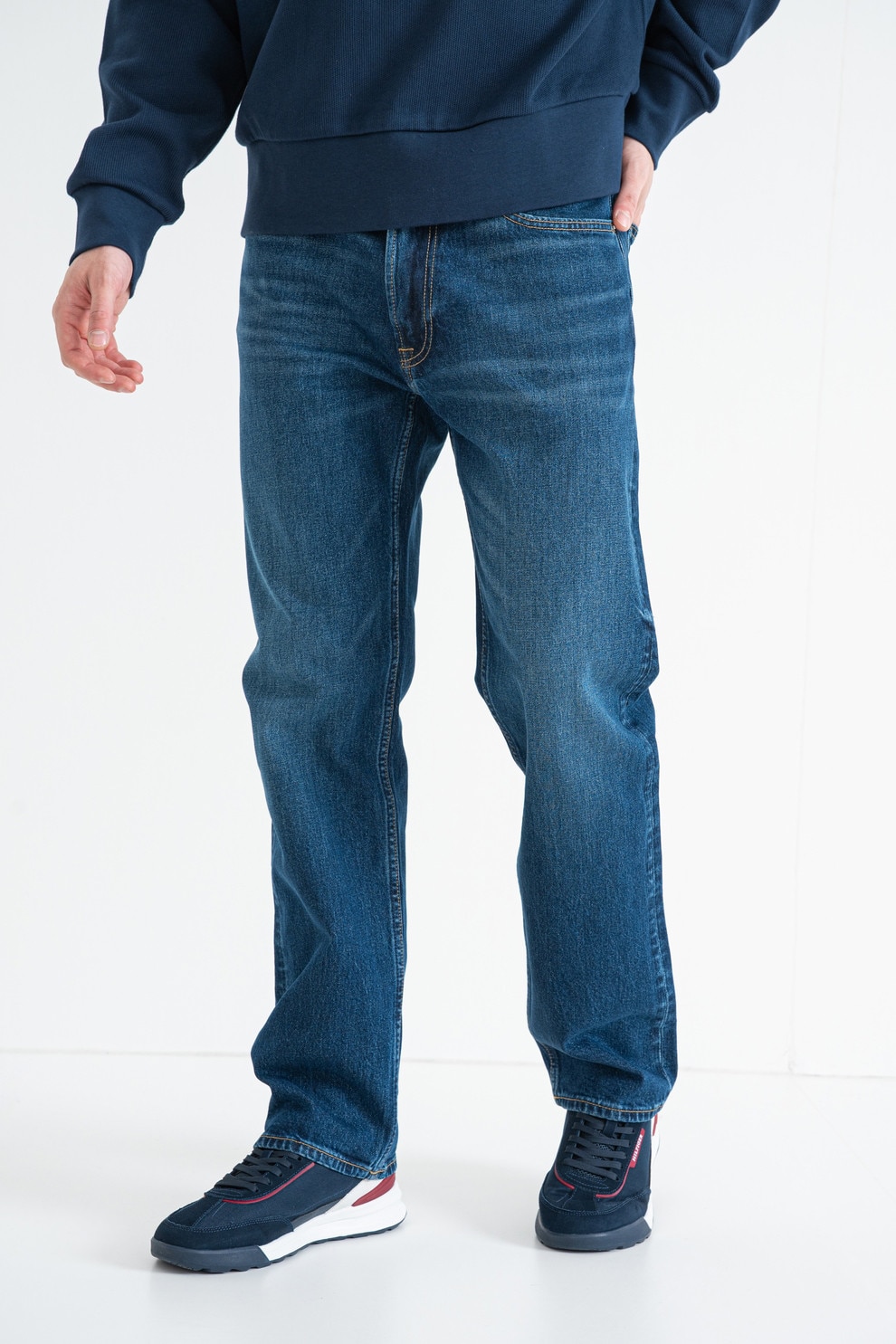 CALVIN KLEIN JEANS, Blugi cu aspect decolorat, Albastru inchis, W30-L32