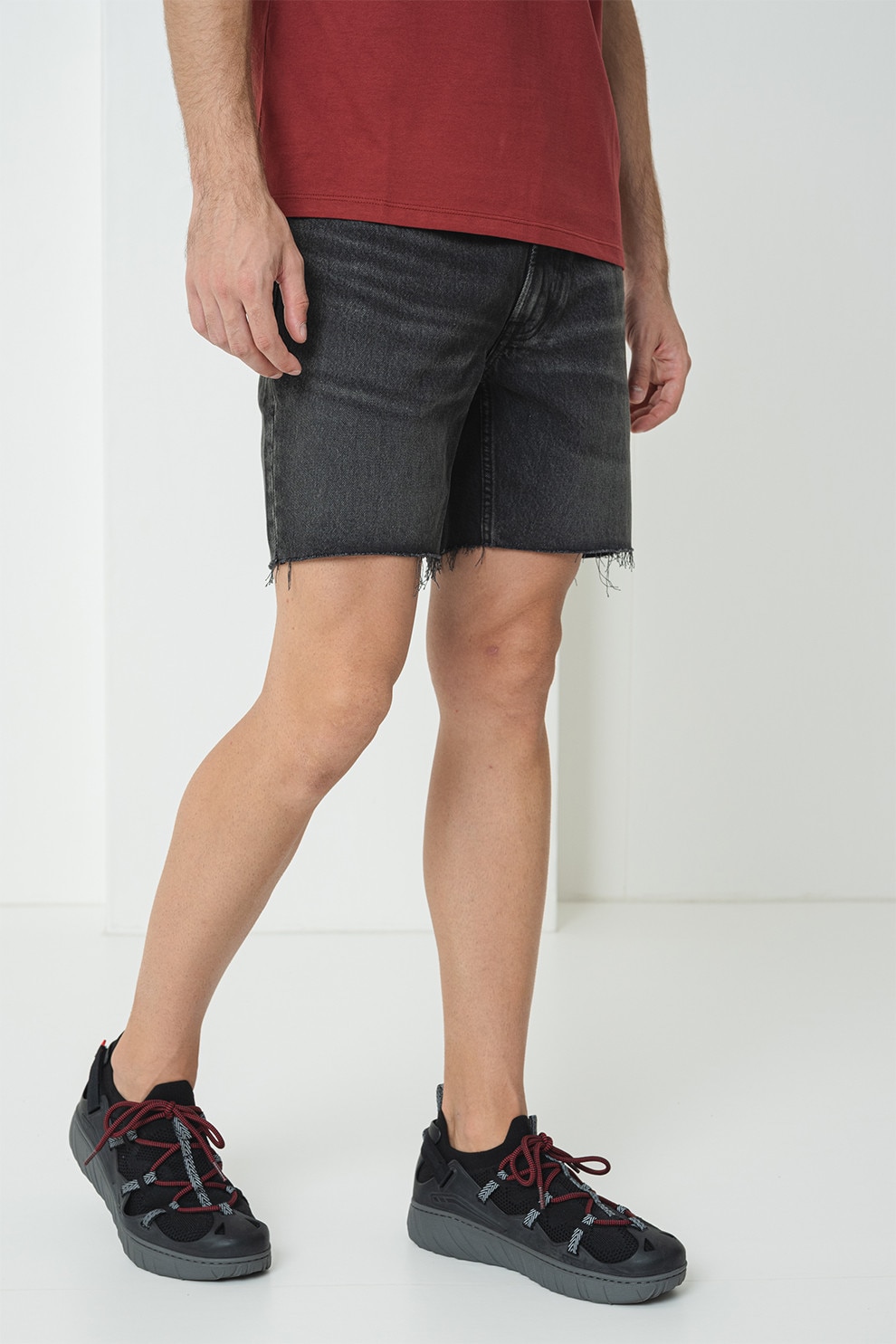 CALVIN KLEIN JEANS, Blugi scurti cu terminatie franjurata, Gri antracit, 34