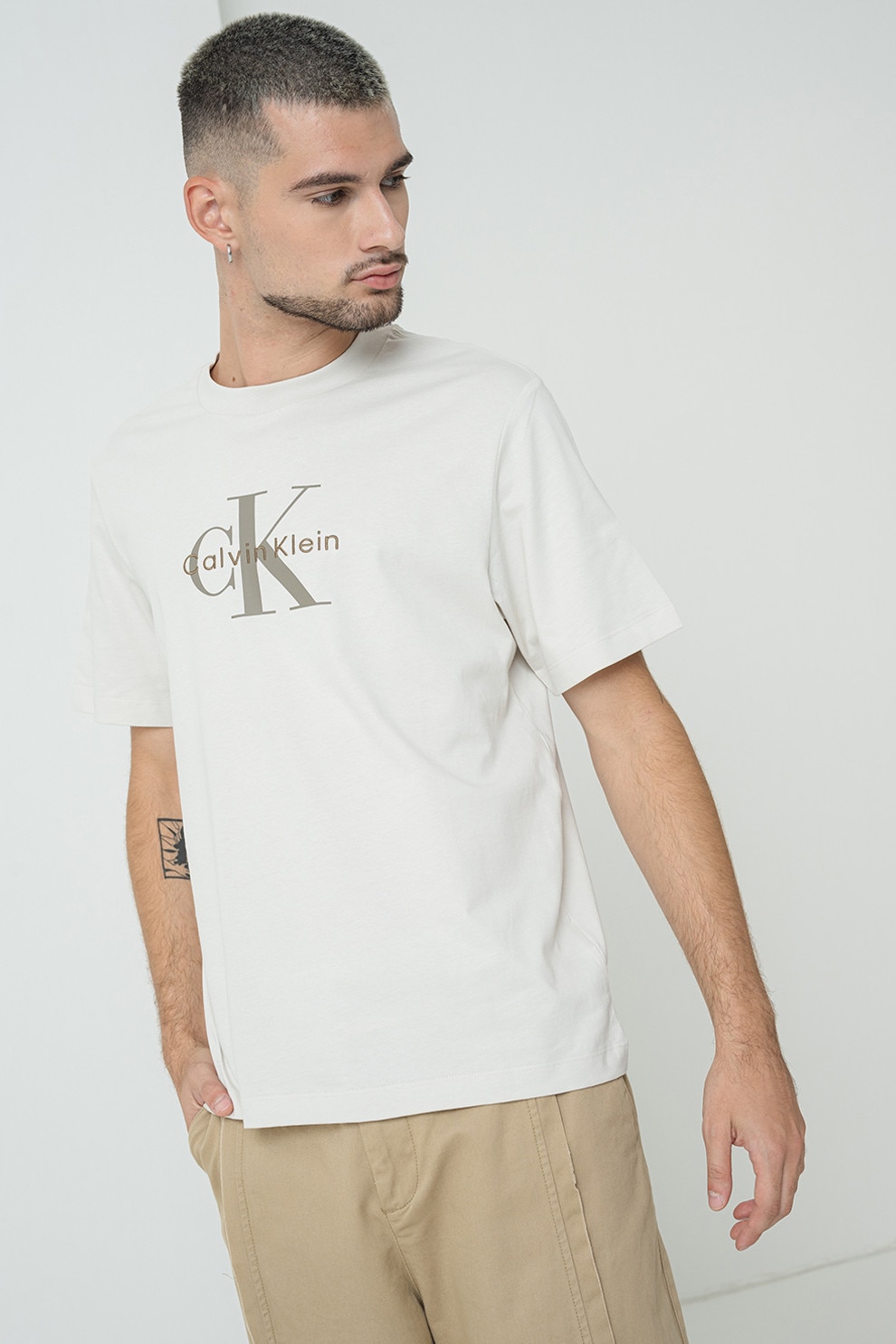 CALVIN KLEIN JEANS, Tricou din bumbac cu imprimeu logo, Gri deschis, M