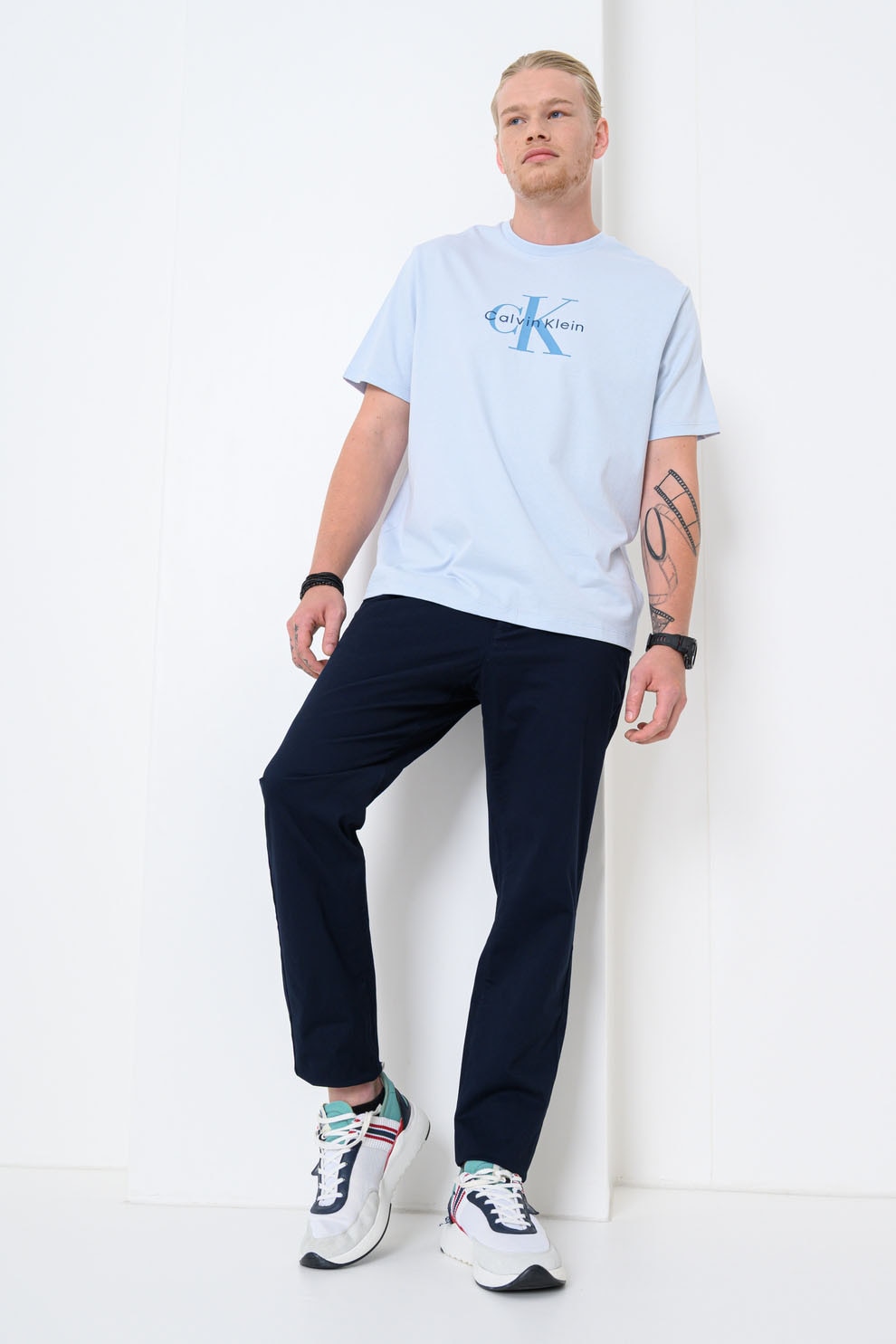 CALVIN KLEIN JEANS, Tricou din bumbac cu imprimeu logo, Albastru pal, M