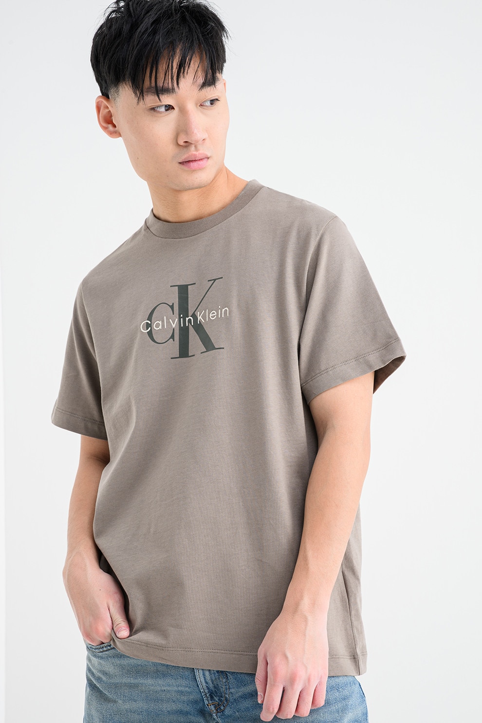 CALVIN KLEIN JEANS, Tricou din bumbac cu imprimeu logo, Maro taupe, Kaki inchis, XL