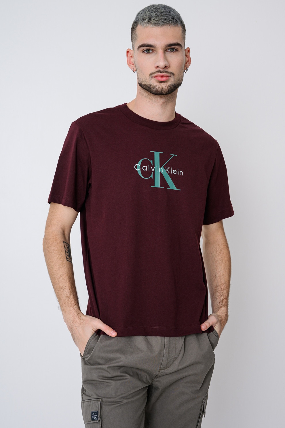 CALVIN KLEIN JEANS, Tricou din bumbac cu imprimeu logo, Rosu inchis, S