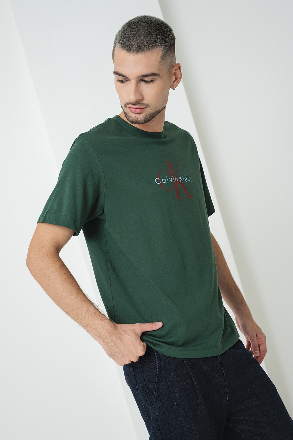 CALVIN KLEIN JEANS, Tricou din bumbac cu imprimeu logo, Visiniu, Verde padure, 2XL