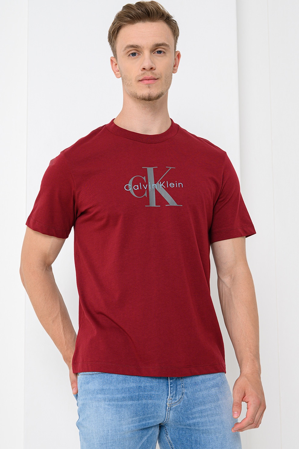 CALVIN KLEIN JEANS, Tricou din bumbac cu imprimeu logo, Visiniu, M