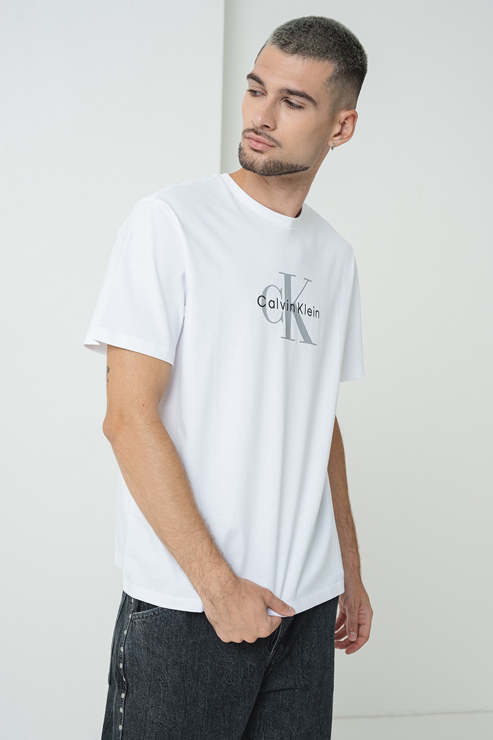 CALVIN KLEIN JEANS, Tricou din bumbac cu imprimeu logo, Alb, Gri, 2XL