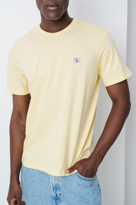 CALVIN KLEIN JEANS, Tricou de bumbac cu insigna logo, Galben pai, S