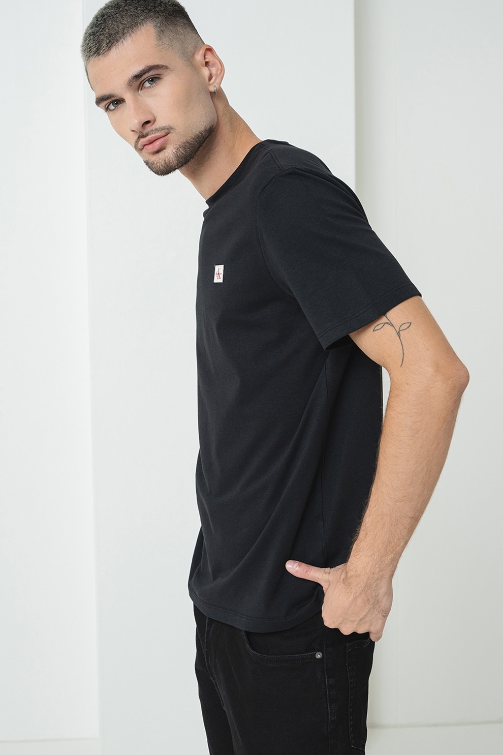 CALVIN KLEIN JEANS, Tricou de bumbac cu insigna logo, Negru, M
