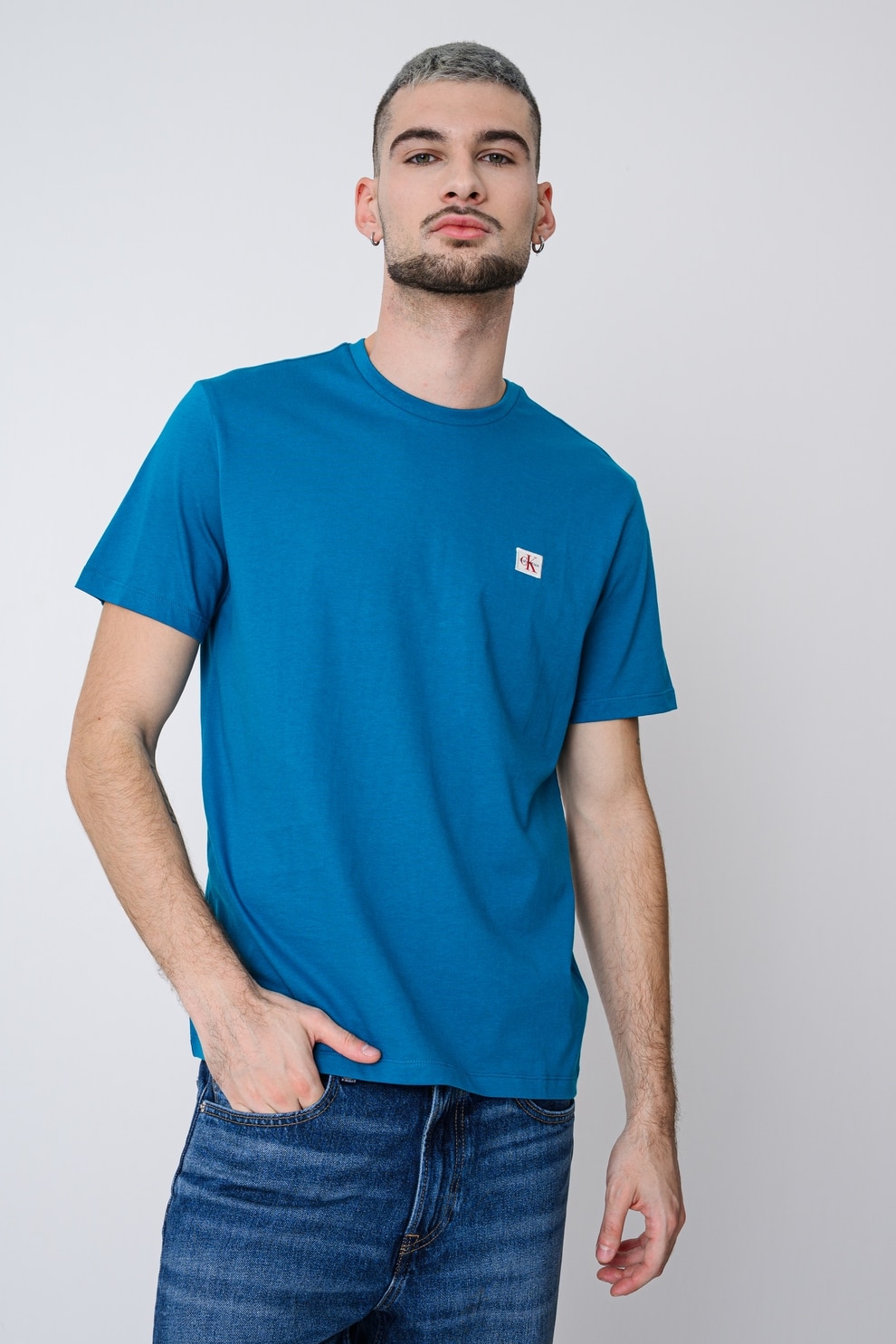 CALVIN KLEIN JEANS, Tricou de bumbac cu insigna logo, Albastru, S