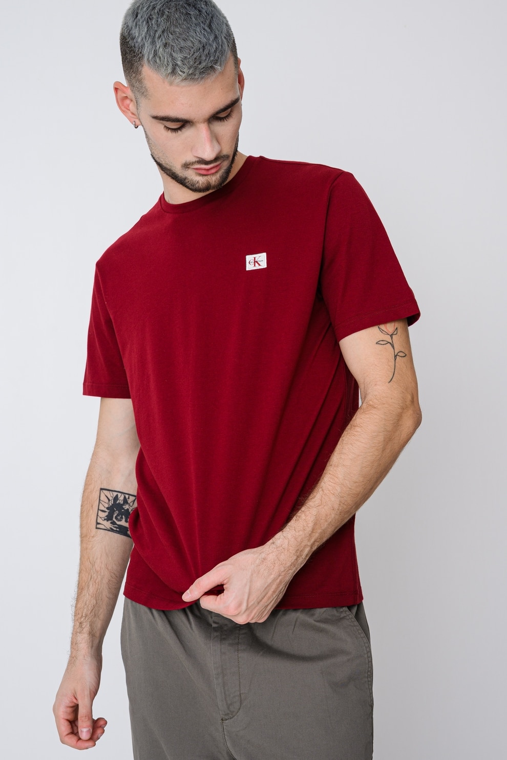 CALVIN KLEIN JEANS, Tricou de bumbac cu insigna logo, Visiniu, S
