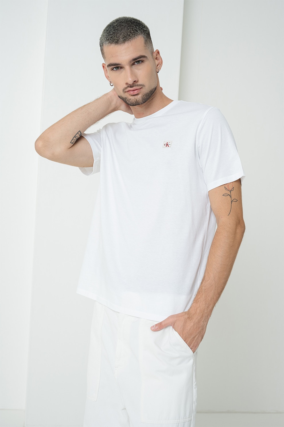 CALVIN KLEIN JEANS, Tricou de bumbac cu insigna logo, Alb optic, XL