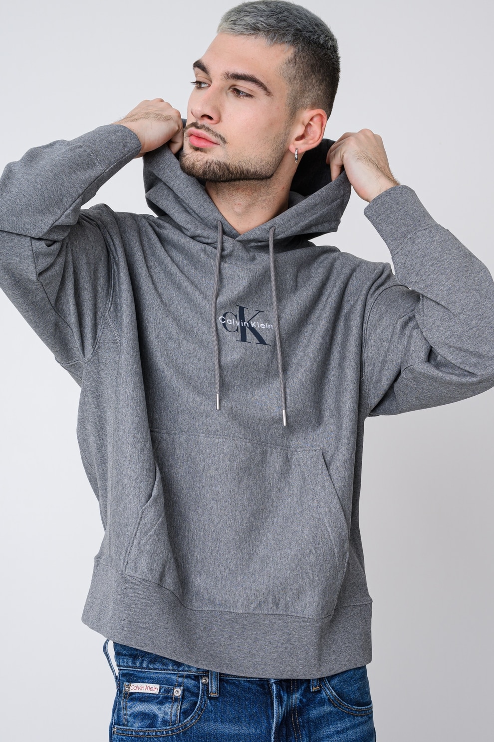 Tommy Jeans, Hanorac cu buzunar kangaroo si aspect decolorat, Gri