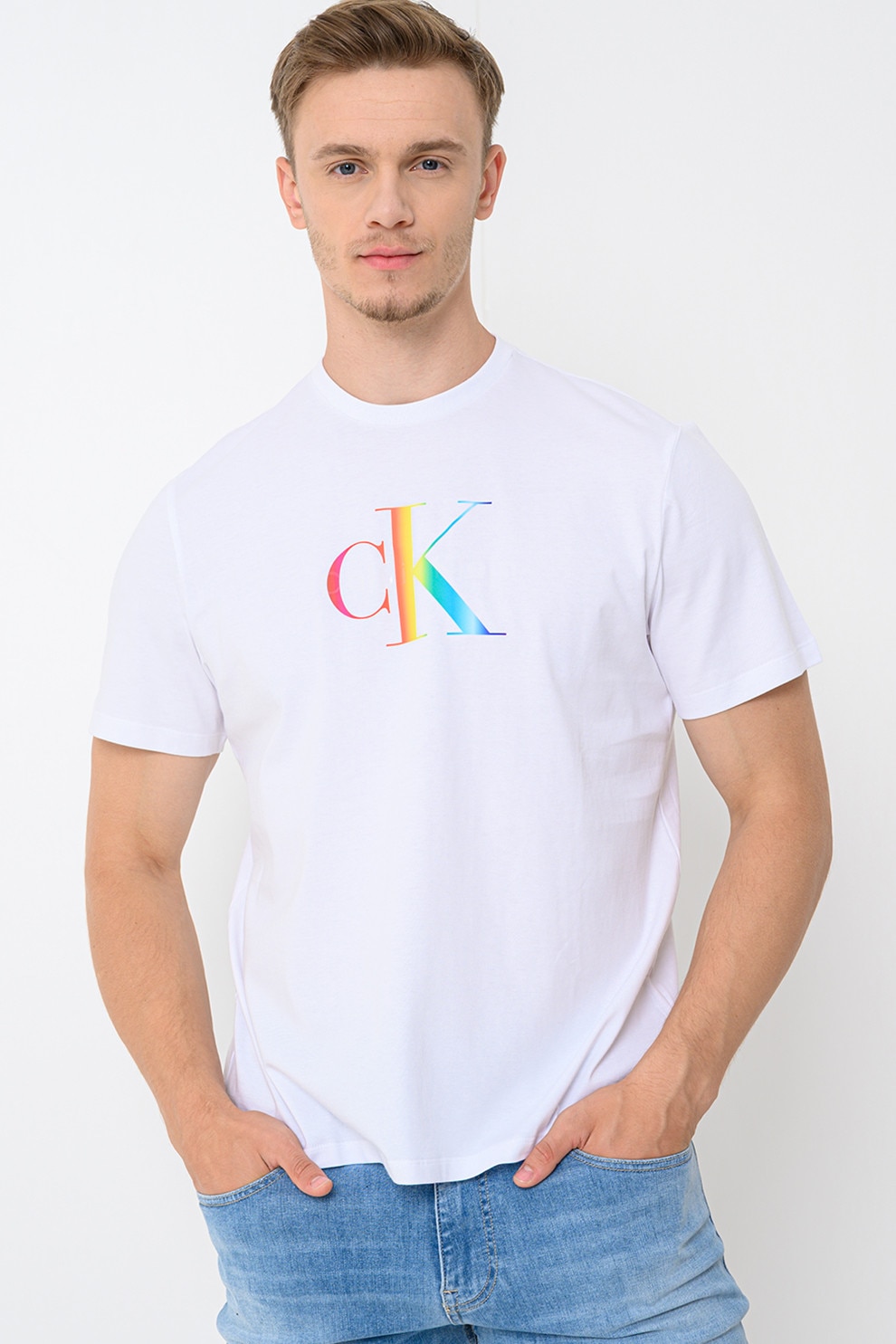 CALVIN KLEIN JEANS, Tricou de bumbac cu imprimeu logo, Alb optic, S