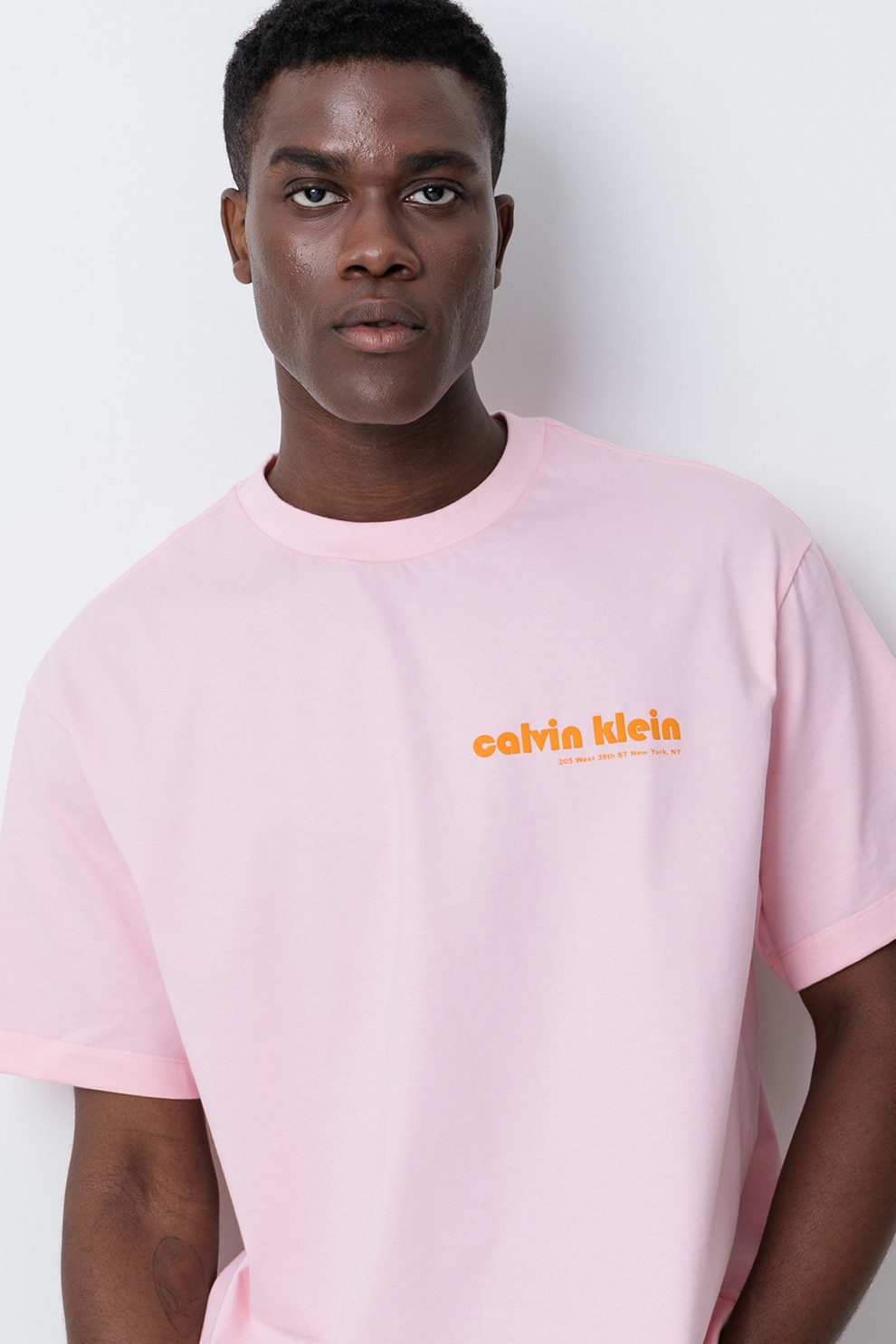 CALVIN KLEIN JEANS, Tricou cu imprimeu logo si decolteu la baza gatului, Roz pastel, L