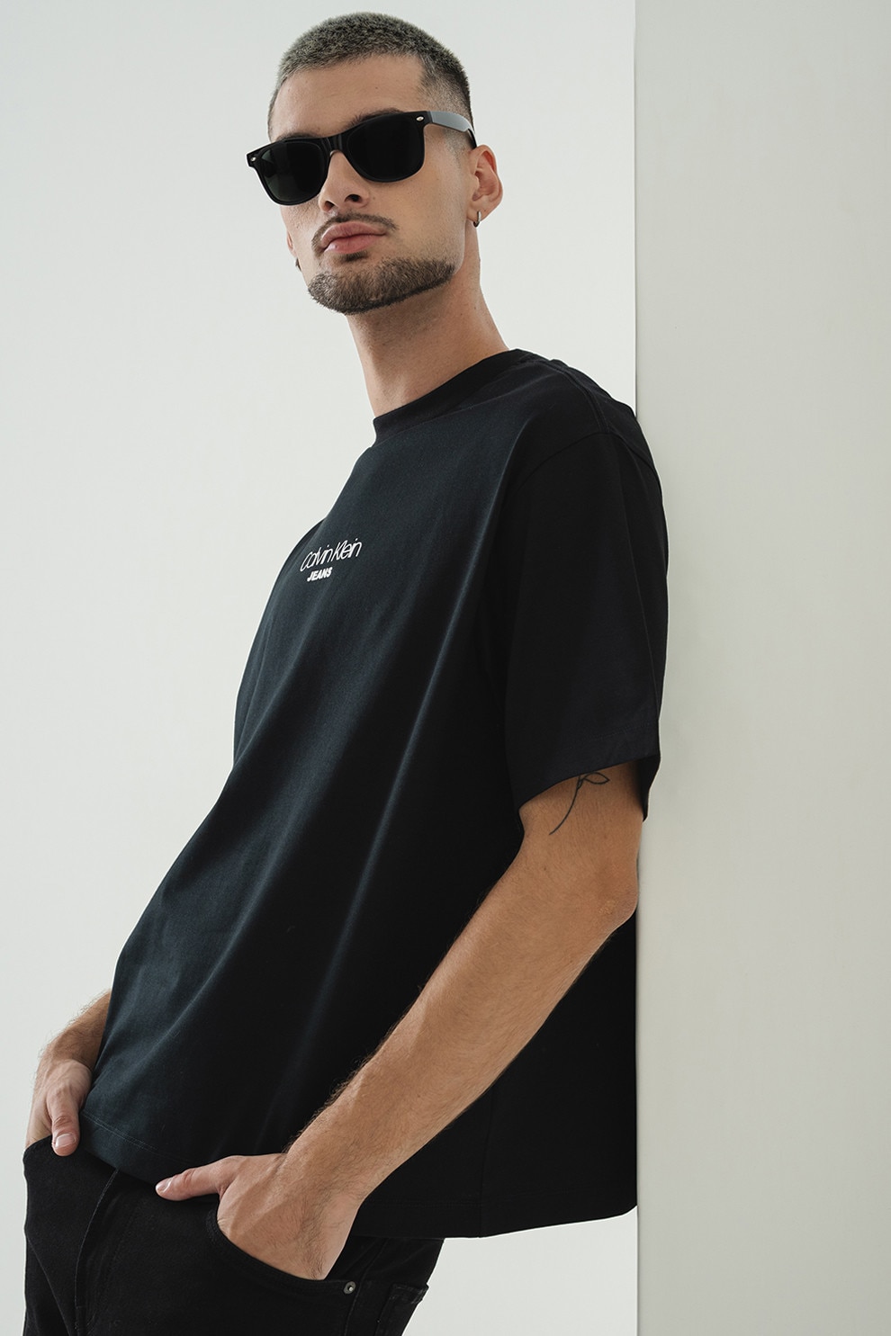 CALVIN KLEIN JEANS, Tricou lejer cu imprimeu logo, Alb, Negru, M