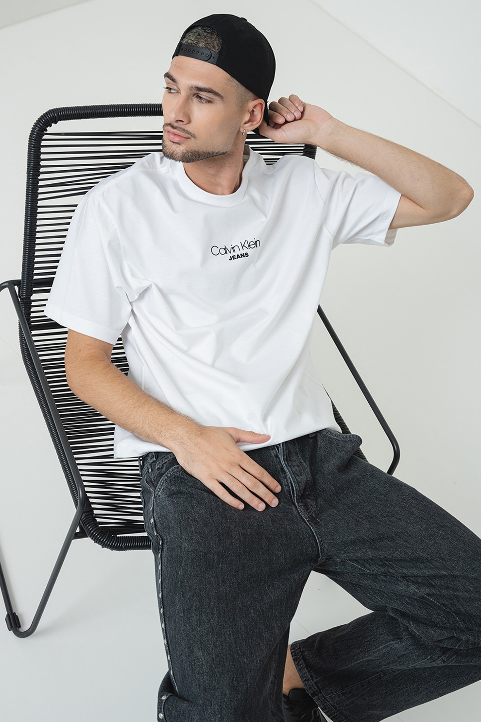 CALVIN KLEIN JEANS, Tricou lejer cu imprimeu logo, Negru, Alb optic, L