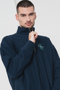 CALVIN KLEIN JEANS, Bluza de trening cu imprimeu logo si fermoar scurt, Albastru ultramarin, Verde feriga, L