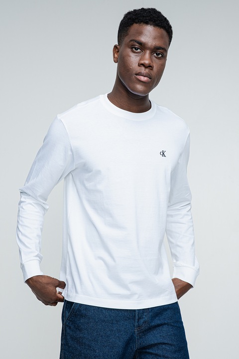 CALVIN KLEIN JEANS, Памучна блуза с лого, Бял
