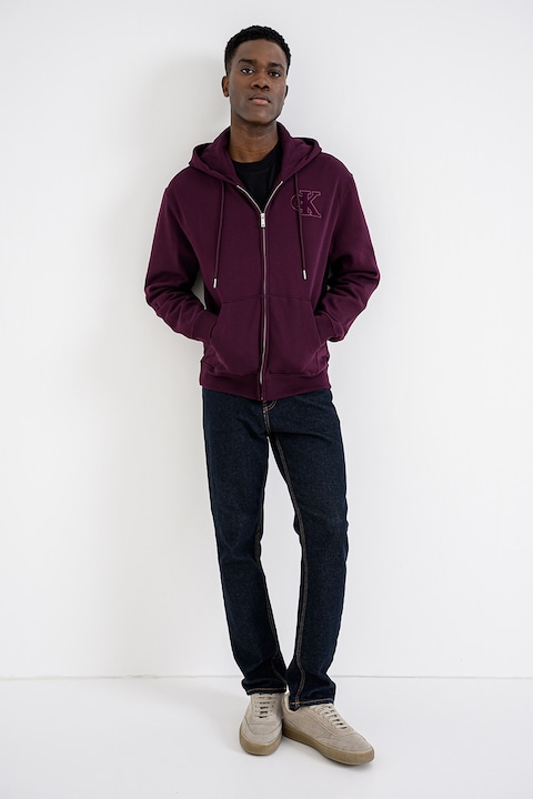 CALVIN KLEIN JEANS, Hanorac cu logo brodat si fermoar, Violet tyrian