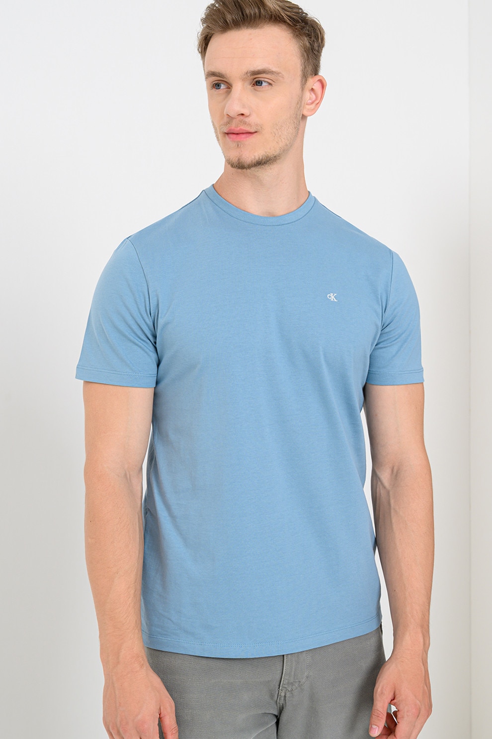 CALVIN KLEIN JEANS, Tricou cu detaliu logo, Albastru prafuit, XL