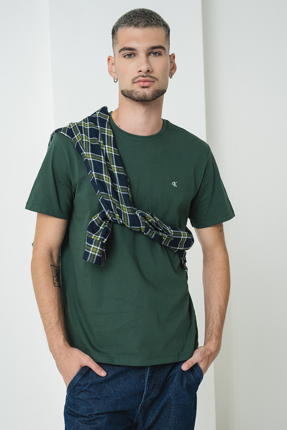 CALVIN KLEIN JEANS, Tricou cu detaliu logo, Verde inchis, S
