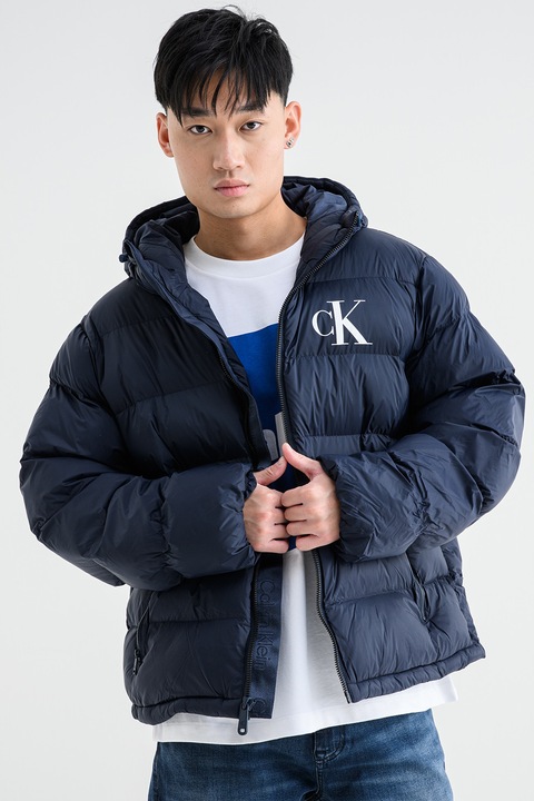 CALVIN KLEIN JEANS, Geaca cu gluga si vatelina, Bleumarin